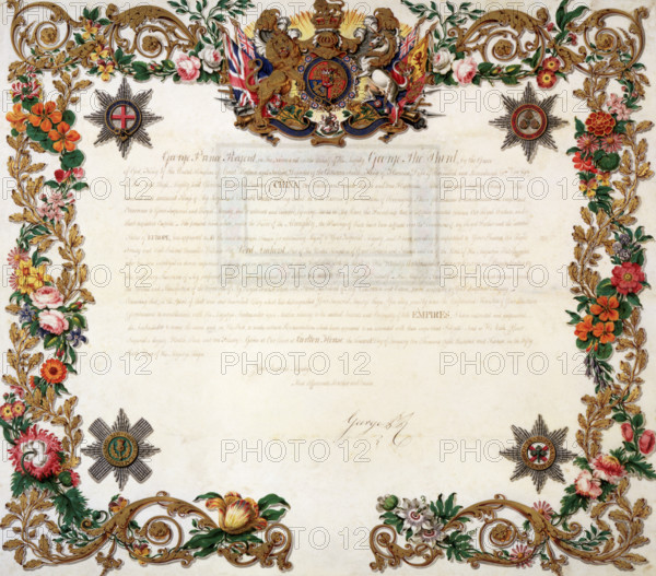 Letter from the Prince Regent to the Emperor of China, 1816. This ornamental letter of credence, dated 19th January 1816, introduces the embassy of Lord Amherst to the Chinese Emperor, an unsuccessful attempt to try to open China up to trade with Britain.