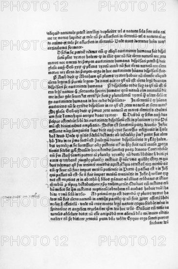 Page from "Summa de Potestate Ecclesiastica", 1475. Summary of Ecclesiastical Power. Page of Latin text from a book belonging to King Henry VIII. In the margin, alongside the passage which states that 'It must be said that to have several wives was not against nature among the ancients', Henry has written; 'so not in our case'. Henry married six times.