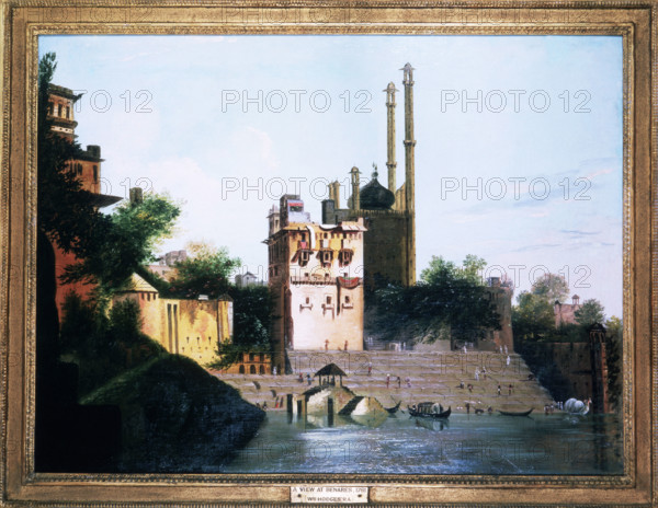 A view of Benares, 1781. Benares (Varanasi) is a major place of pilgrimage for Hindus, Jains, Sikhs, and Buddhists alike. The city has 3 miles of ghats (steps) along the banks of the Ganges, from which Hindus bathe in the sacred river. In addition there are burning ghats, from which the ashes of the cremated are scattered over the water. Benares contains a remarkable total of 1500 temples.