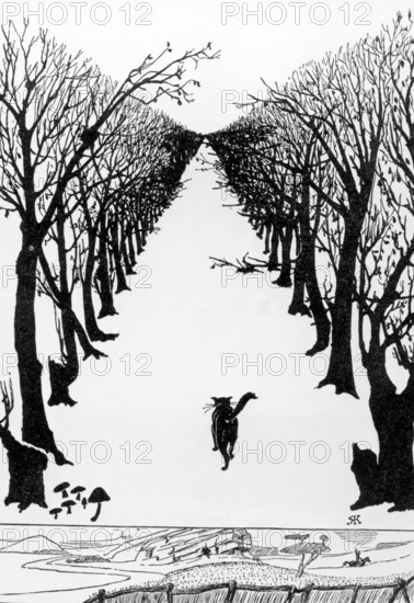 'The Cat who Walked by Himself', 1902. This page is an excerpt from the autograph manuscript of Rudyard Kipling's "Just So Stories", and is the author's own illustration.