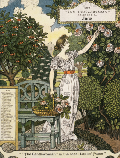 The Gentlewoman Calendar for June 1897. Describing itself as the 'ideal Ladies' paper', "The Gentlewoman" was an illustrated weekly journal published from 1890 until 1926.