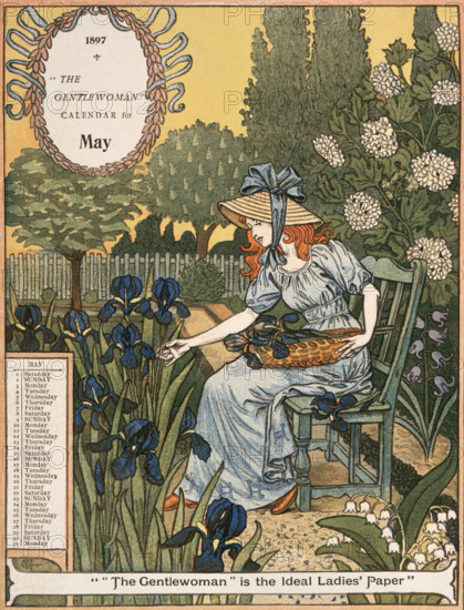 The Gentlewoman Calendar for May 1897. Describing itself as the 'ideal Ladies' paper', "The Gentlewoman" was an illustrated weekly journal published from 1890 until 1926.