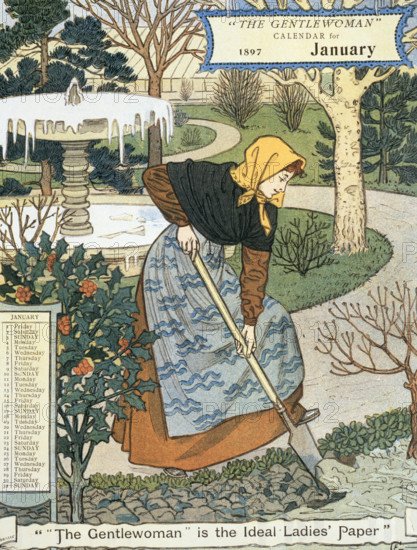 The Gentlewoman Calendar for January 1897. Describing itself as the 'ideal Ladies' paper', "The Gentlewoman" was an illustrated weekly journal published from 1890 until 1926.
