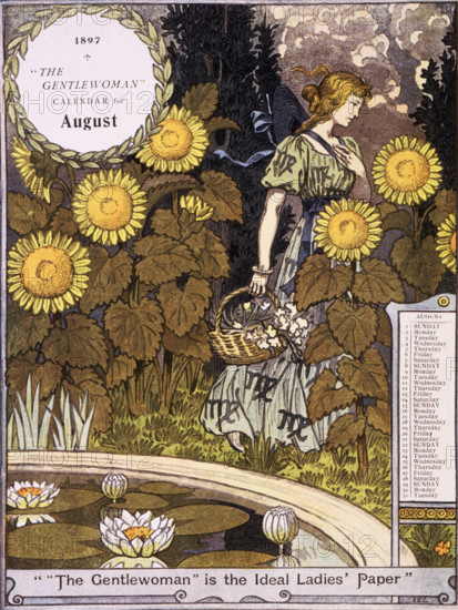 The Gentlewoman Calendar for August 1897. Describing itself as the 'ideal Ladies' paper', "The Gentlewoman" was an illustrated weekly journal published from 1890 until 1926.