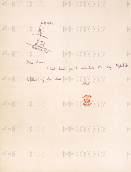 Note to James Strachey from Leonard Woolf, c1915-c1924. Map and note to British psychoanalyst James Beaumont Strachey, from author and publisher Leonard Woolf. Leonard's wife, the novelist Virginia Woolf, had written with directions on how to get to their house, but Leonard advises Strachey to ignore these: 'Dear James, I don't think you'll understand V's way. Neglect it and follow my plan above. L. W.' James Strachey was the younger brother of Lytton Strachey, a member of the Bloomsbury Group, to which Virginia and Leonard also belonged.