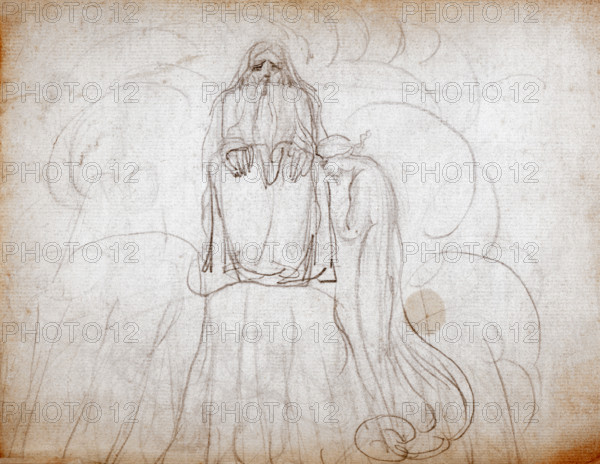 God the Father and Son, c1787-1818. Sketch on a page from the Manuscript Notebook, William Blake's preparatory drawings for his collection of poems, "Songs of Innocence and of Experience".
