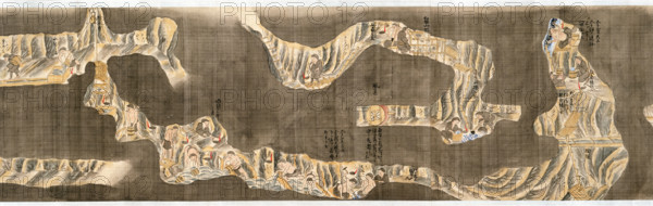 Gold and silver mining, Japan, c1810. An illustration of the gold mines on Sado Island. Miners use buckets and pulleys to bail out water. From "Kinginzan Shikinaioka Kasegikata No Zu" ("Illustrations Of Working Methods In Gold And Silver Mines"), a series of three manuscript scrolls showing mining operations on Sado Island. (Japan, c1810).