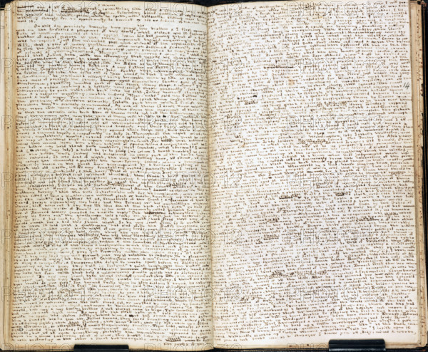 Tales by Charlotte Bronte, the novelist, written under the pseudonym of Lord Charles Albert Florian Wellesley, and in the minute handwriting affected by her in her early years, c1834.