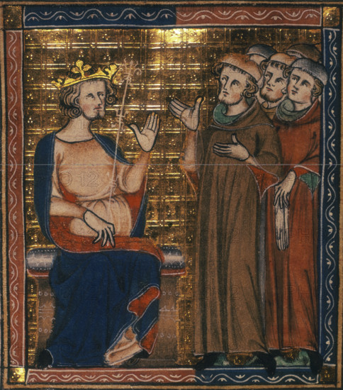 A king receiving a group of men, c1326-c1327. From Walter de Milemete's manuscript of "De secretis secretorum" (On the secret of secrets).
