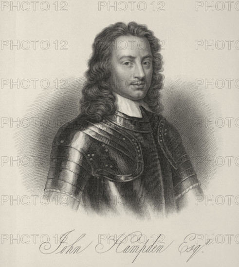 John Hampden Esq, c1620-c1640, (1834-1837). English Parliamentary leader who opposed King Charles I over ship money, an episode in the controversies that ultimately led to the English Civil Wars. Plate 2 from "Lives of Eminent and Illustrious Englishmen, from Alfred the Great to the Latest Times", Vol 1. [Glasgow & Edinburgh, 1834-37]