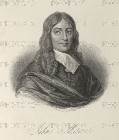 John Milton, c1640-c1660, (1834-1837). John Milton (1608-1674), English author of "Paradise Lost". Plate 1 from "Lives of Eminent and Illustrious Englishmen, from Alfred the Great to the Latest Times", Vol 3. [Glasgow & Edinburgh, 1834-37]