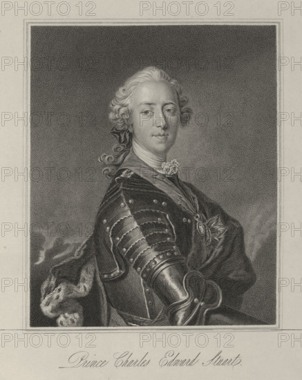 Prince Charles Edward Stuart, c1735-c1760, (1834-1837). Also known as Bonnie Prince Charlie (1720-1788), he was the last serious Stuart claimant to the British throne and leader of the unsuccessful Jacobite rebellion of 1745-46. Charles's grandfather was the exiled Roman Catholic king James II, and his father, James Edward, the Old Pretender, affected in exile the title King James III. Charles was reared a Catholic and trained in the arts of war. Plate 5 from "Lives of Eminent and Illustrious Englishmen, from Alfred the Great to the Latest Times", Vol 4. [Glasgow & Edinburgh, 1834-37]