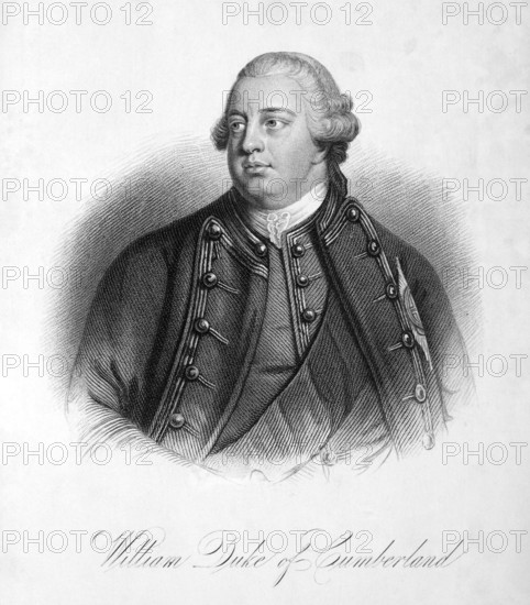 William Duke of Cumberland, c1740-c1765, (1834-1837). Cumberland (1721-1765) was a British general, nicknamed 'Butcher Cumberland' for his harsh suppression of the Jacobite rebellion of 1745. His subsequent military failures led to his estrangement from his father, King George II. Plate 4 from "Lives of Eminent and Illustrious Englishmen, from Alfred the Great to the Latest Times", Vol 6. [Glasgow & Edinburgh, 1834-37]
