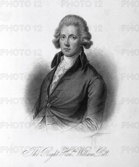 The Right Honble. William Pitt, c1780-c1800, (1834-1837). (Pitt 1759-1806) was British prime minister (1783-1801, 1804-06) during the French Revolutionary and Napoleonic wars. He had considerable influence in strengthening the office of the prime minister. Plate 1 from "Lives of Eminent and Illustrious Englishmen, from Alfred the Great to the Latest Times", Vol 7. [Glasgow & Edinburgh, 1834-37]