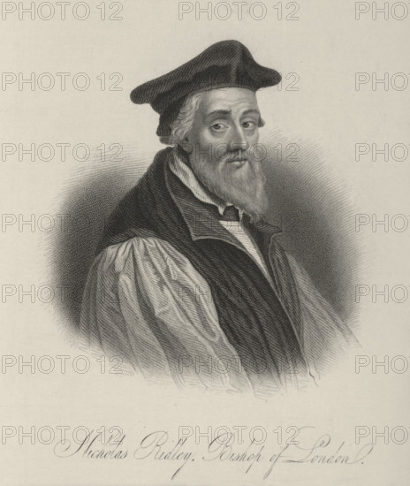 Nicholas Ridley, Bishop of London, c1540-c1555, (1834-1837). Ridley (c1500-1555) was a Protestant martyr and one of the finest academic minds in the early English Reformation. Plate 2 from "Lives of Eminent and Illustrious Englishmen, from Alfred the Great to the Latest Times", Vol 7. [Glasgow & Edinburgh, 1834-37]