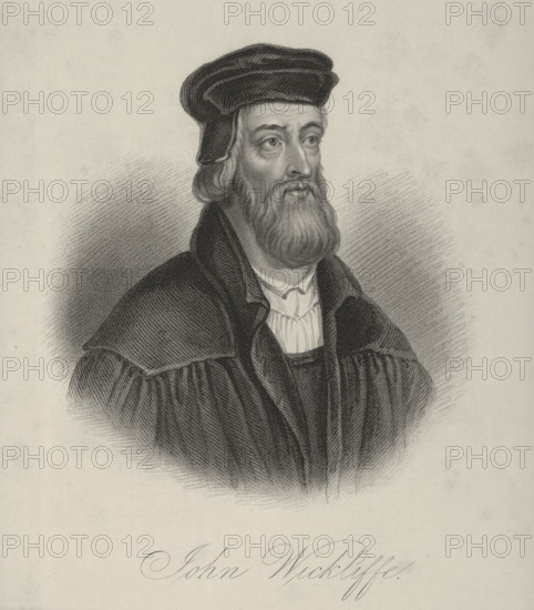 John Wycliffe, religious reformer and theologian, c1370-c1384, (1834-1837). Wycliffe (c1324-1384) was an English theologian and religious reformer. Plate 4 from "Lives of Eminent and Illustrious Englishmen, from Alfred the Great to the Latest Times", Vol 7. [Glasgow & Edinburgh, 1834-37]