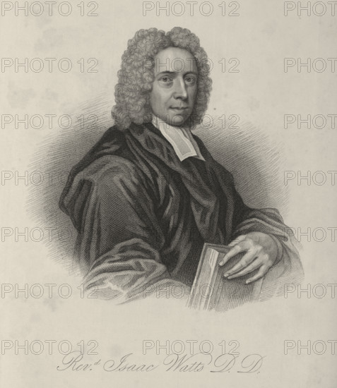 Rev Isaac Watts DD, c1720, (1834-1837). Watts (1674-1748) was and English Nonconformist minister, regarded as the father of English hymnody. Plate 5 from "Lives of Eminent and Illustrious Englishmen, from Alfred the Great to the Latest Times", Vol 7. [Glasgow & Edinburgh, 1834-37]