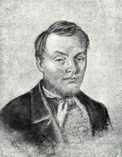 Portrait of Fyodor Mikhaylovich Dostoyevsky at the age of 26, 1847. Russian author (1821- 1881). From "Dostoevsky Portrayed by his Wife" by Mme Dostoevsky. Translated from the Russian and edited by SS Koteliansky. [London, 1926].