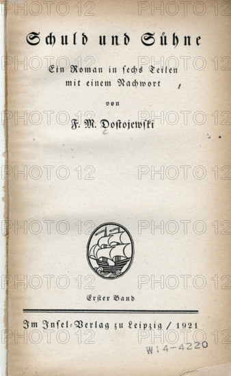 Title page from "Schuld und Sühne" by Fyodor Dostoevsky, 1921. German translation of "Crime and Punishment". [Leipzig, 1921].
