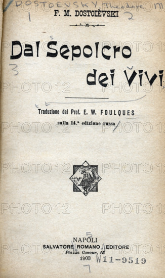 Title page from "Dal Sepolcro dei Vivi" by Fyodor Dostoevsky, 1903. Italian translation by E. W. Foulques of "The House of the Dead". [Naples, 1903].