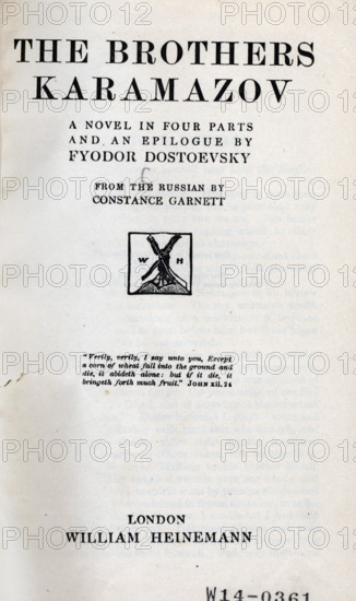 Title page from "The Brothers Karamazov" by Fyodor Dostoevsky, 1920. English translation by Constance Garnett. [London, 1920].
