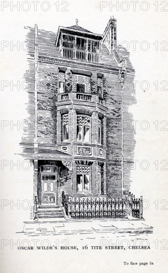 Oscar Wilde's House, 16 Tite Street, Chelsea, London, 1914. The home of Irish-born playwright and novelist Oscar Wilde (1854-1900). From "Oscar Wilde and Myself" by Lord Alfred Douglas.[London, 1914].