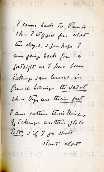 Letter to Lord Alfred Douglas from his father Lord Queensberry, c1890s. '...I came back to Paris where I stopped for about ten days. [& perhaps?] I am going back for a fortnight as I have been taking some lessons in French [?] where [?] I am rather thinking of taking another [?] test & if I do so shall start about...'. Douglas's father, the Marquess of Queensberry, abhorred his son's relationship with Irish poet and playwright Oscar Wilde, and set out to humiliate Wilde, publicly accusing him of homosexuality. Wilde sued Queensberry for criminal libel, but some intimate notes were found and Wilde was later imprisoned, and died in 1900. From "Oscar Wilde and Myself" by Lord Alfred Douglas. [London, 1914].