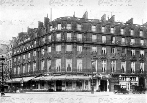 Grand Cafe, Paris, France, 1914. This cafe was frequented by Oscar Wilde and his younger lover Lord Alfred Douglas during 1897 to 1900. From "Oscar Wilde and Myself" by Lord Alfred Douglas. [London, 1914].