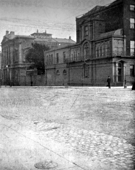 1, Merrion Square, Dublin, Ireland: the house where Oscar Wilde was born in 1854, (1906). View from Lincoln's Place. From 'The life of Oscar Wilde' by Robert Harborough Sherard. [1906].
