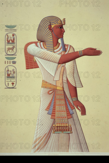 Portrait of Pharaoh Mienptah Hotephimat, 1878-1879. 'Portrait du Pharaon Mienptah Hotephimat'. Possibly Merneptah (1213-1203 BC), also known as Mienptah-Hotephima. From "Histoire de l' Art Egyptien" (History of Egyptian Art) by Emile Prisse D'Avennes. [Paris, 1878-1879].