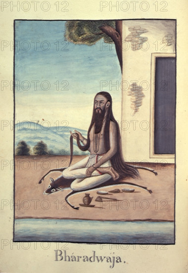 The sage, Bharadvaja, 1803-1804. Inscribed: 'Bharadwaja.' Renowned scholar, economist, grammarian and physician - one of the revered Vedic sages (maharishi) in Ancient India. From 61 paintings illustrating the Adhyatma Ramayana (Spiritual Ramayana), vol. 1. [Boddam collection.]