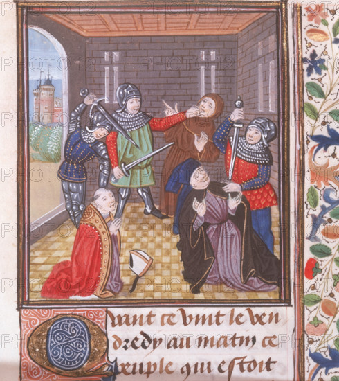 The murder of the Archbishop of Canterbury, c1460-c1480. The Archbishop of Canterbury and others are put to the sword at the Tower of London. From "Chroniques de France et d'Angleterre" by Jean Froissart.
