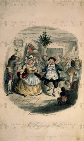 M Fezziwig's Ball, 1843. In a crowded room a party is in full swing. From "A Christmas Carol in prose. Being a Ghost-story of Christmas" by Charles Dickens. a-christmas-carol-in-prose---caption-mr-fezziwigs-ball_12459361594