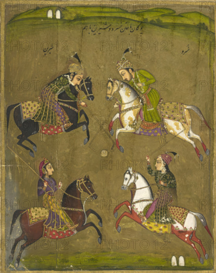 Khusrau and Shirin playing polo, 1726. From An Abridged Version Of Khusrau U Shirin By Nizami Sixty Three Miniatures.