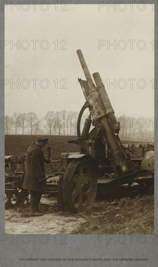 Anti-aircraft gun captured by our victorious troops from the defeated Germans, 1915 (1921).From India Office Official Record Of The Great War, 1921.