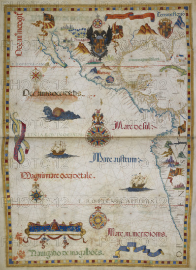 The eastern Pacific Ocean with Central America and parts of North and South America, 1558 . From Queen Mary Atlas.