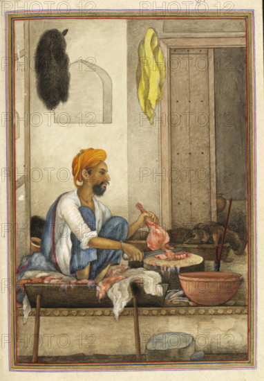 Badhak or Qassab, the caste of butcher, 1825. From Tashrih Al Aqvam An Account Of Origins And Occupations Of Some Of The Sects Castes And Tribes Of India.