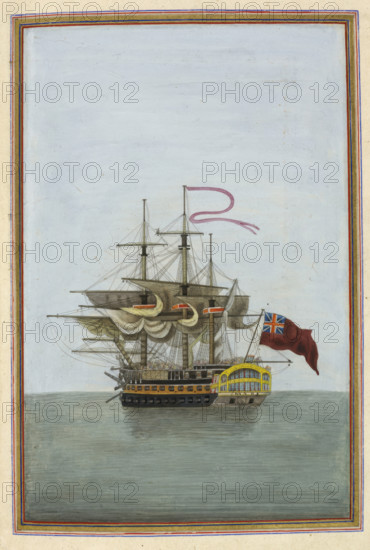 Ship's captain, represented by the Mars, a naval battleship prominent in the Napoleonic wars, 1825. From Tashrih Al Aqvam An Account Of Origins And Occupations Of Some Of The Sects Castes And Tribes Of India.