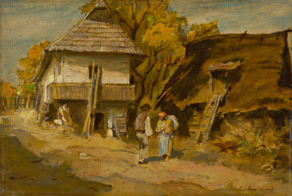 Scene in Lestiny, c1900. Village in Slovakia.