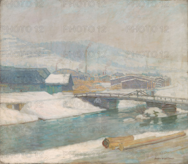 Sawmill at Margecany, 1912. Winter scene in Slovakia.