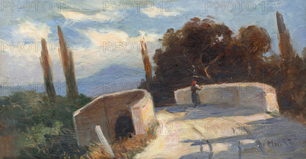 Bridge with cypresses, 1890-1900.