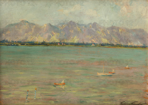 Mountain landscape with lake, after 1900.