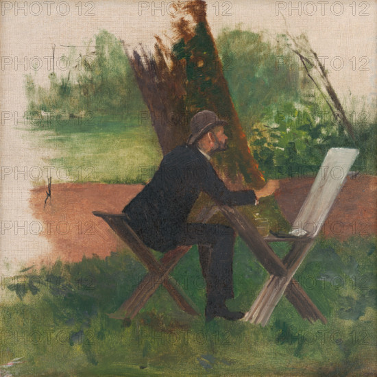 The artist (Ladislav?) Mednyánszky painting en plein air, c1900.