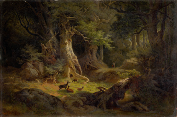 Forest with a herd of deer, 1868.