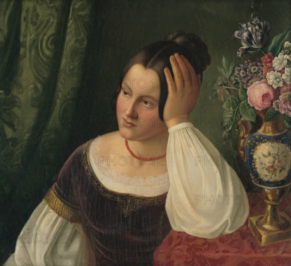 Young woman with vase of flowers, 1841.