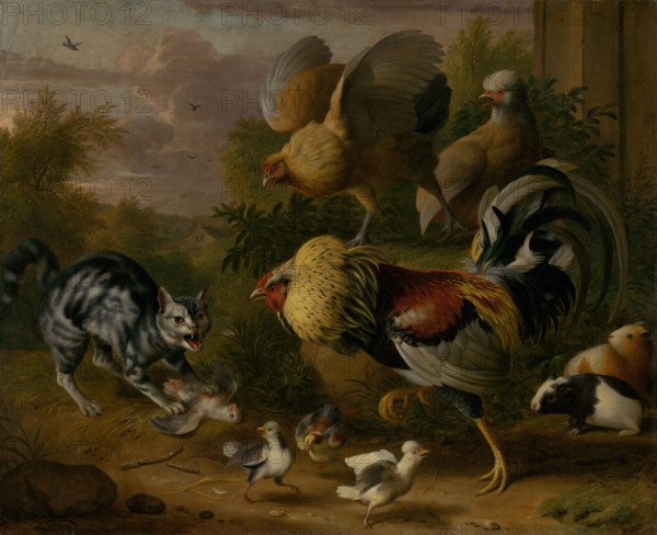 Cat between Cockrels, 1706-1710.