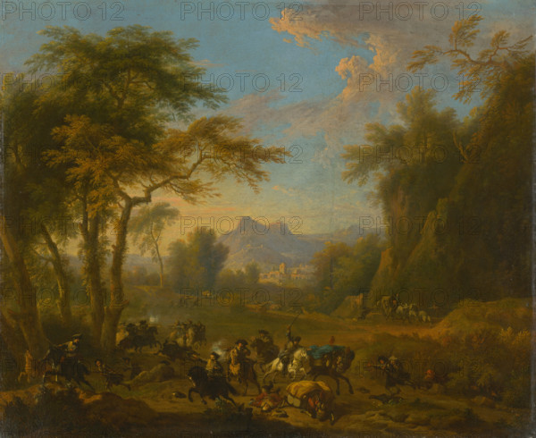 Horsemen attacking travellers, after 1700.