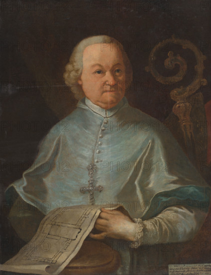 Portrait of Abbot Andrej Sauberer, Provost of the Premonstratensian Church in Jasov, 1777. Cleric holding the plans for the baroque complex of St. John the Baptist church and Premonstratensian monastery in Jasov, Slovakia. Czech artist Johann Lucas Kracker, the painter of this portrait, decorated the interior with frescos.