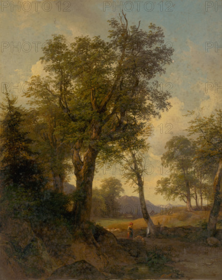 Alpine landscape with trees in the foreground, 1852.