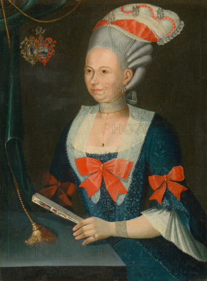 Portrait of a Woman in a Wig with a Fan, 1780-1790.
